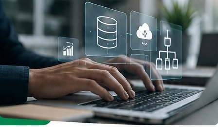 Database and cloud technology consulting on a laptop